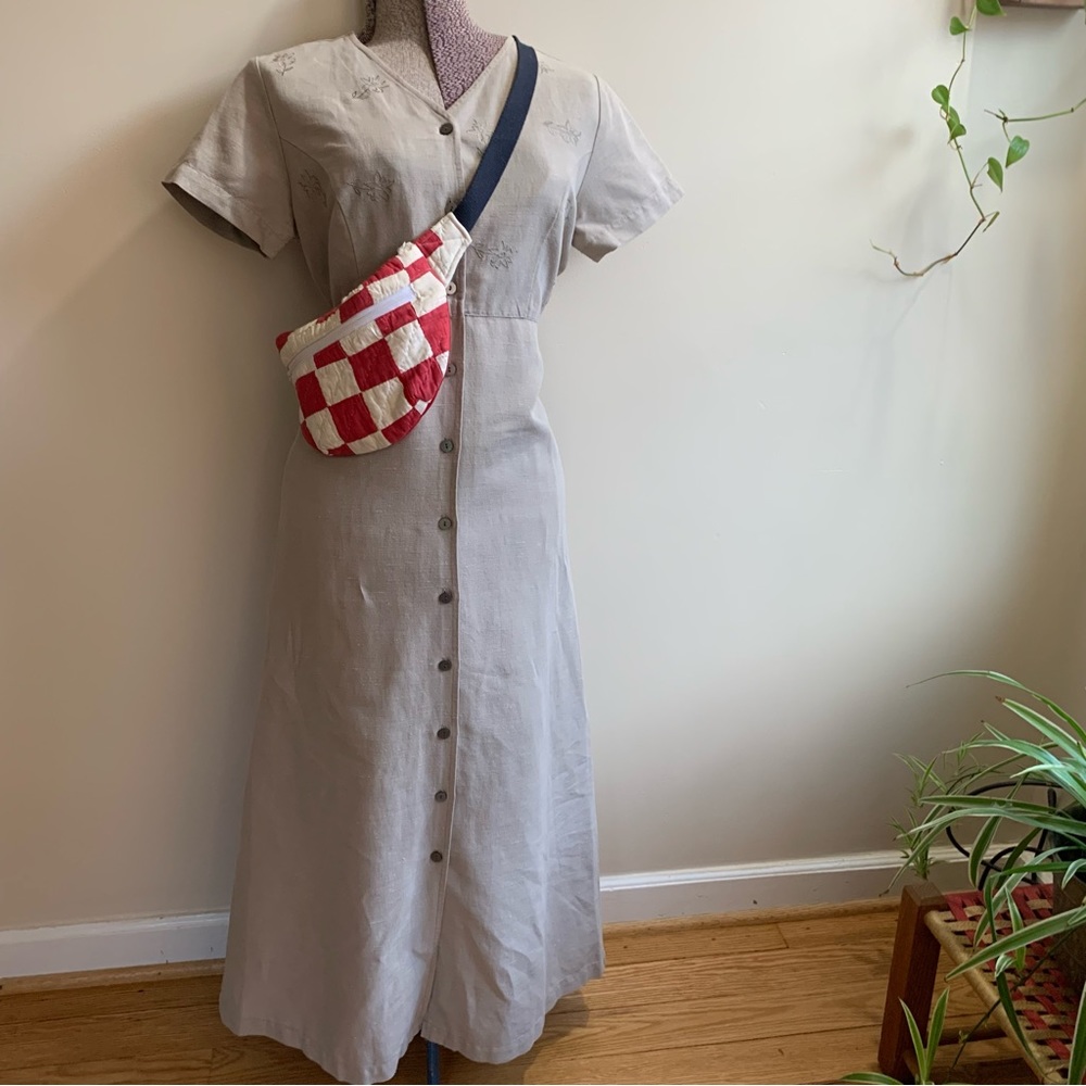 Linen Blend Embroidered Maxi Dress in Oatmeal